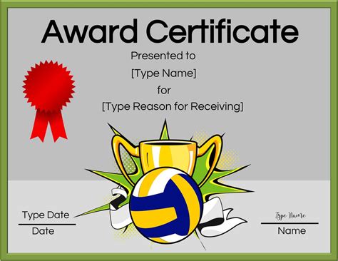 Volleyball Certificate Template Free